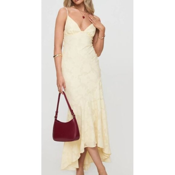 Princess Polly Cyrene Maxi Dress Women Size US 4 NWT Asymmetrical Hem Lemon - Picture 1 of 14